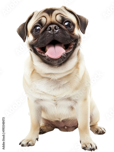 Joyful Pug Dog on Isolated White Background