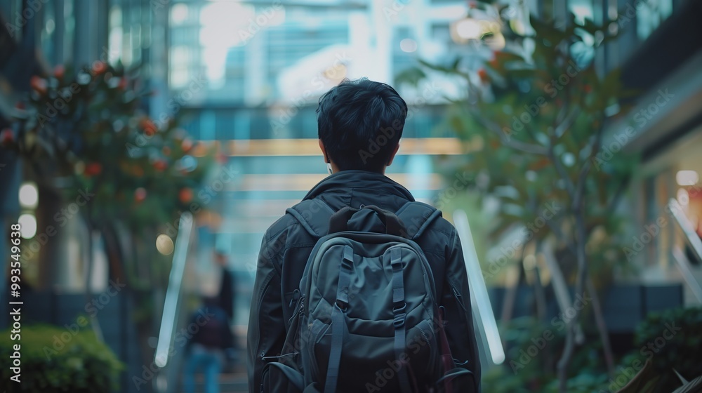 Urban Exploration and Adventure in Modern City with Backpack