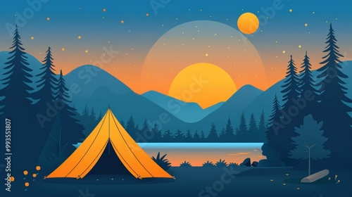 Camping Under a Starry Sky with Sunset