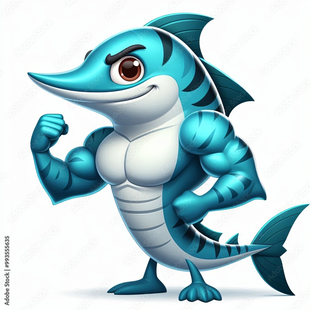 Naklejka premium Cartoon Strong Barracuda 3d Generative aI