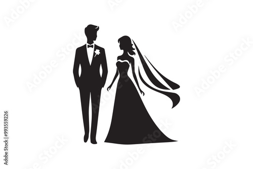 Bride and groom weeding couple vector elements silhouette isolated in white background