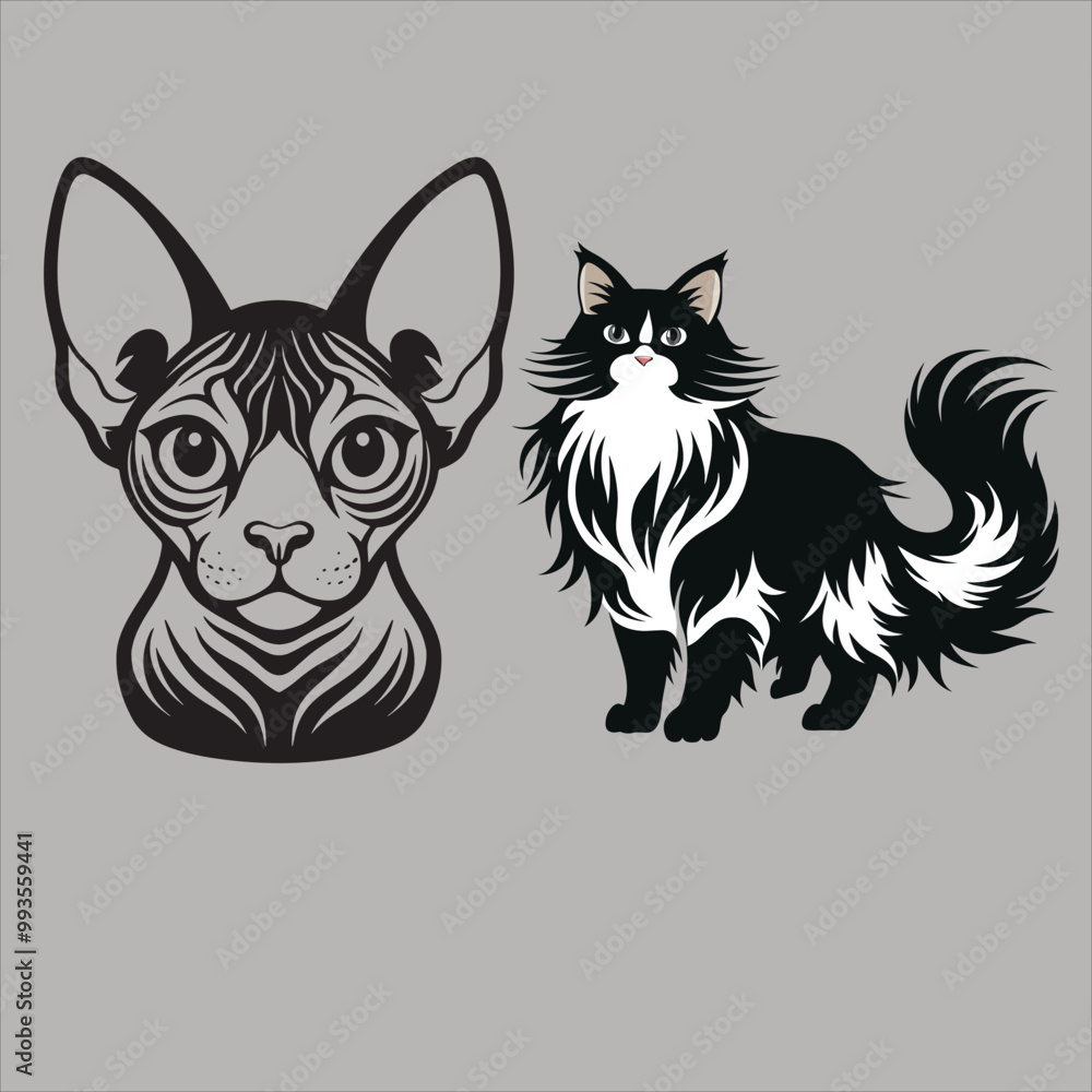 Obraz premium Siamese Cat, Persian Cat, Maine Coon Cat, Bengal Cat, Sphynx Cat. vector