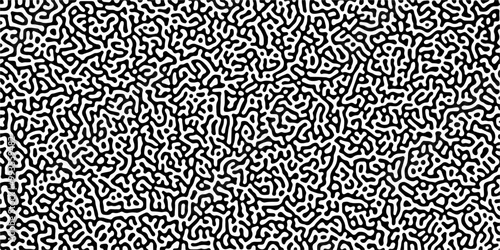 Turing reaction diffusion monochrome seamless pattern with chaotic motion. Abstract Turing organic wallpaper with background. Abstract diffusion pattern with chaotic shapes. Vector illustration	
