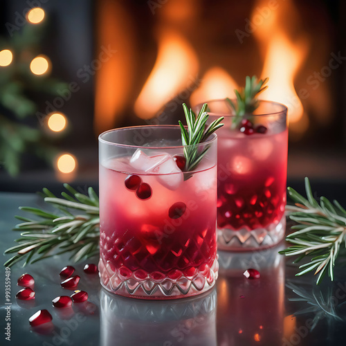 Wallpaper Mural Pomegranate mocktail in clear glass on glass table Torontodigital.ca