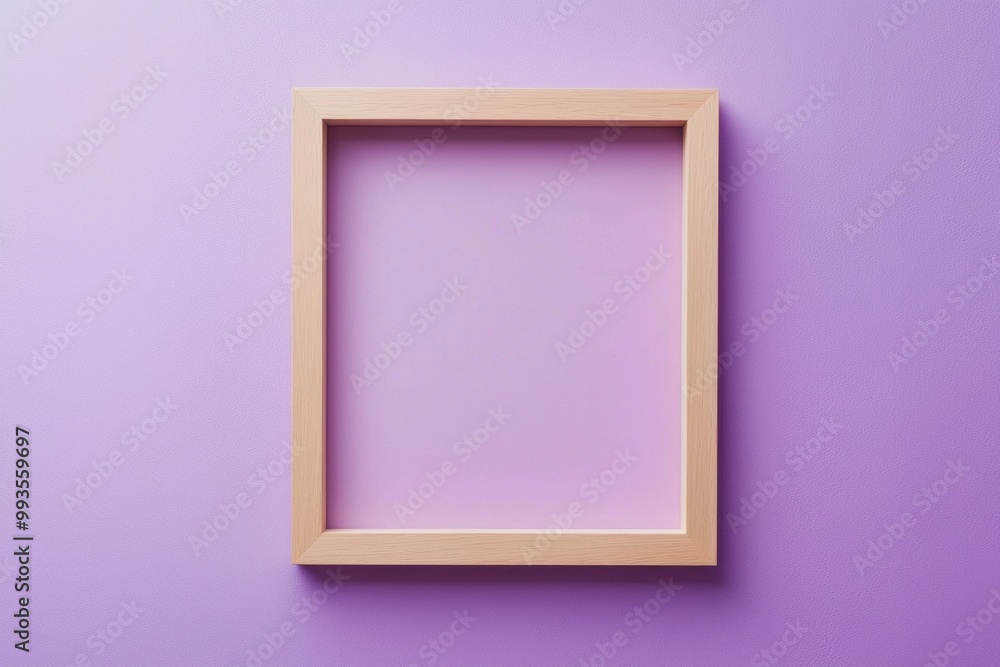 A pastel purple background with a simple wooden frame in the center, its blankness contrasting the softness of the color. A pastel purple background with a simple wooden frame in the center, its blankness contrasting the softness of the color.