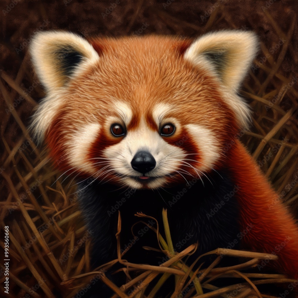 A close-up of a red panda with expressive features in its habitat. A close-up of a red panda with expressive features in its habitat.
