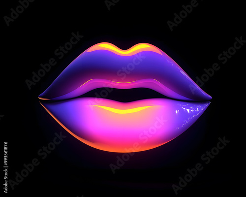 Wallpaper Mural Iridescent neon Holographic lips isolated on black background Torontodigital.ca