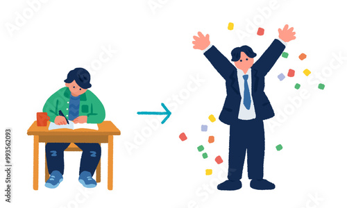 資格合格をイメージしたシンプルでフラットなイラスト
