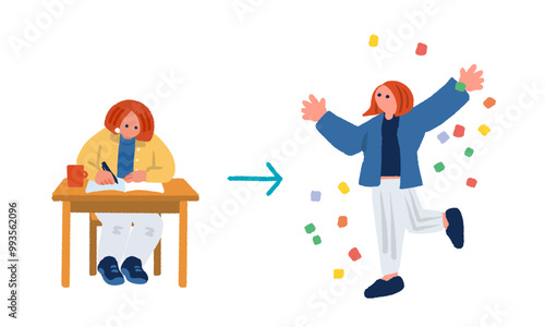 資格合格をイメージしたシンプルでフラットなイラスト
