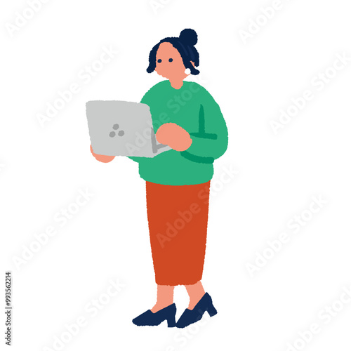 パソコンをする女性のシンプルなイラスト

