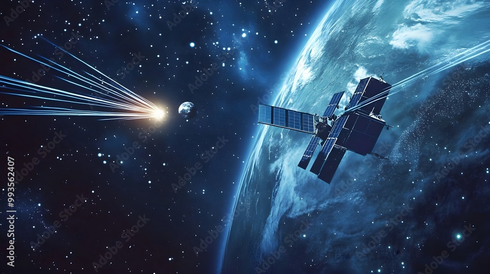 Two Small Satellites Orbiting Earth in Space Two Small Satellites Orbiting Earth in Space