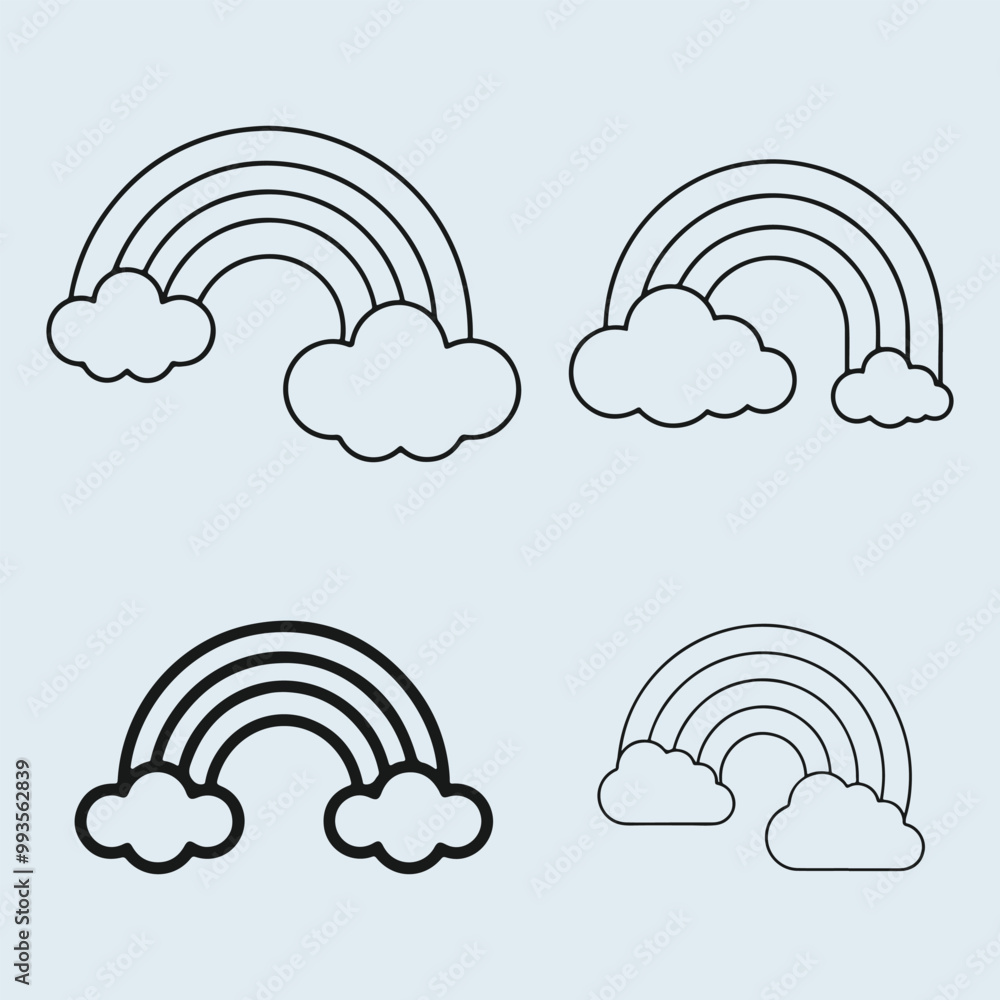 Rainbow icon collection. Containing rainbow, cloud and rain icon in graphic design. colorful and black and white rainbow for coloring book. Rainbow Outline Icon Collection. Rainbow icon collection. Containing rainbow, cloud and rain icon in graphic design. colorful and black and white rainbow for coloring book. Rainbow Outline Icon Collection.