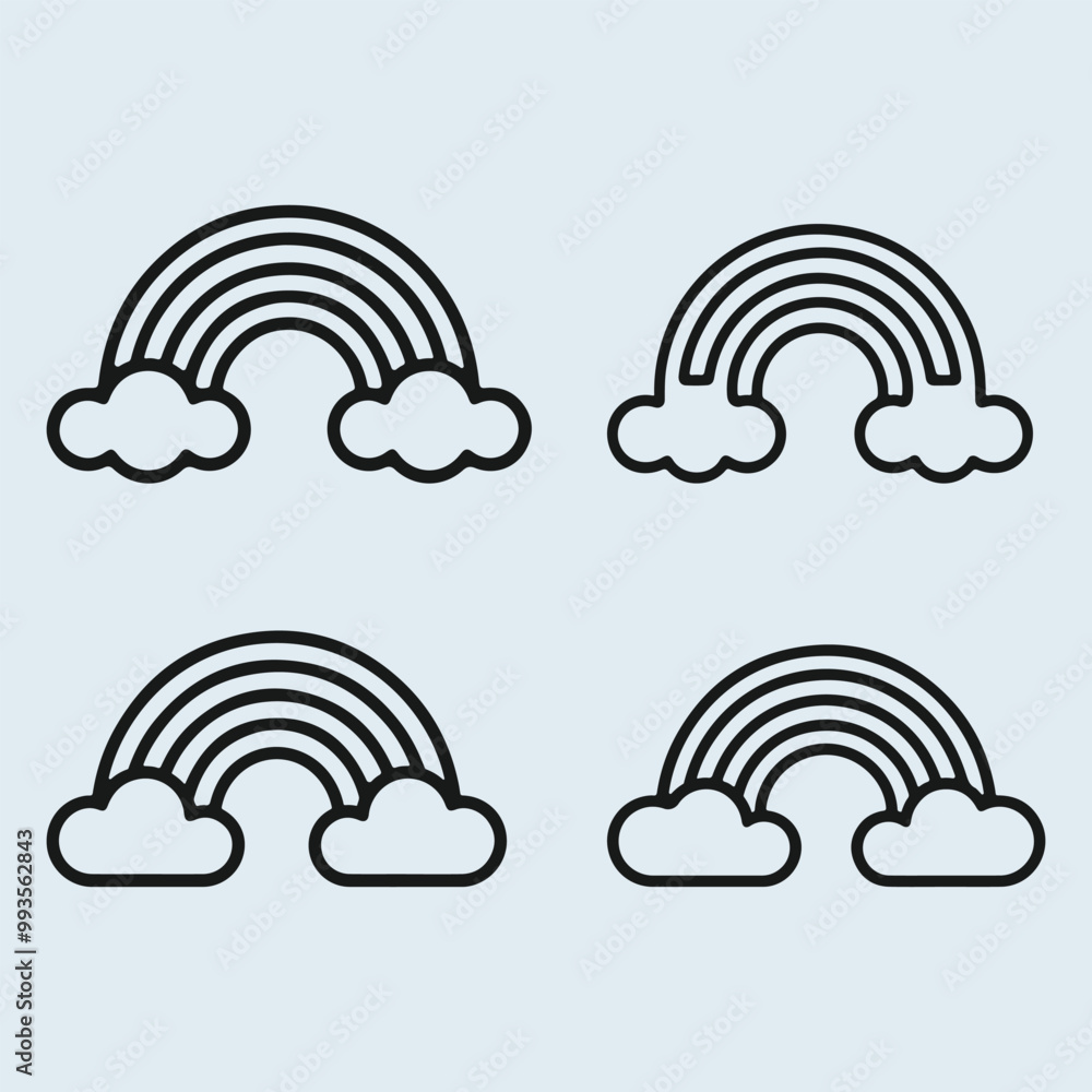 Rainbow icon collection. Containing rainbow, cloud and rain icon in graphic design. colorful and black and white rainbow for coloring book. Rainbow Outline Icon Collection. Rainbow icon collection. Containing rainbow, cloud and rain icon in graphic design. colorful and black and white rainbow for coloring book. Rainbow Outline Icon Collection.