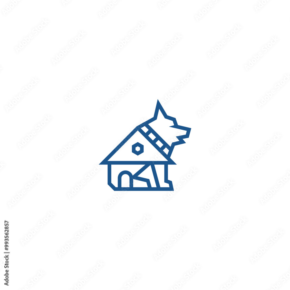Dog in house shape linear logo design. Dog in house shape linear logo design.