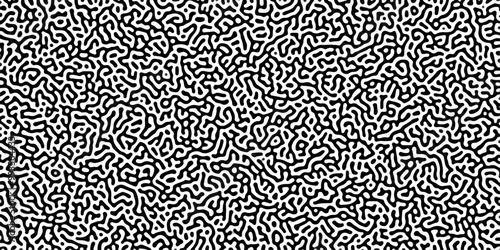 Turing reaction diffusion monochrome seamless pattern with chaotic motion. Abstract Turing organic wallpaper with background. Abstract diffusion pattern with chaotic shapes. Vector illustration	
