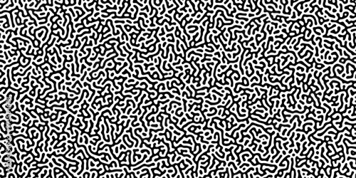 Turing reaction diffusion monochrome seamless pattern with chaotic motion. Abstract Turing organic wallpaper with background. Abstract diffusion pattern with chaotic shapes. Vector illustration	
