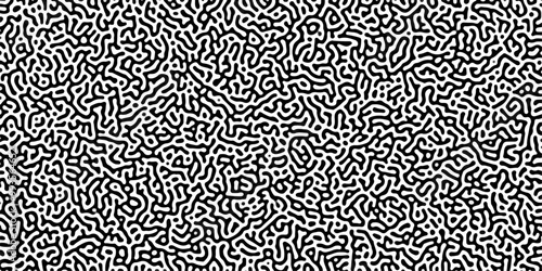 Turing reaction diffusion monochrome seamless pattern with chaotic motion. Abstract Turing organic wallpaper with background. Abstract diffusion pattern with chaotic shapes. Vector illustration	
