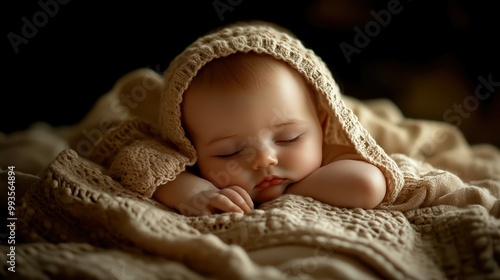 Serene Slumber - Adorable Newborn Baby Asleep in a Snug, Warm Blanket