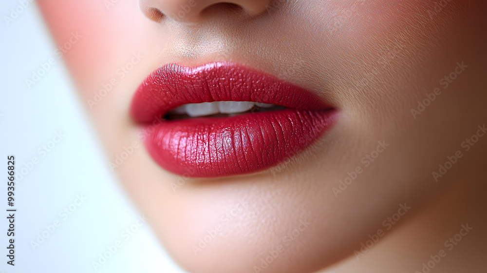 Close up view of beautiful woman lips. Fashion make up, beauty injections concept, cosmetology Close up view of beautiful woman lips. Fashion make up, beauty injections concept, cosmetology
