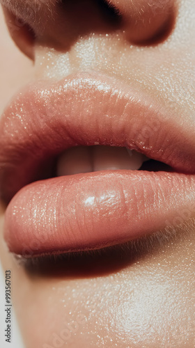 Close up view of beautiful woman lips. Fashion make up, beauty injections concept, cosmetology