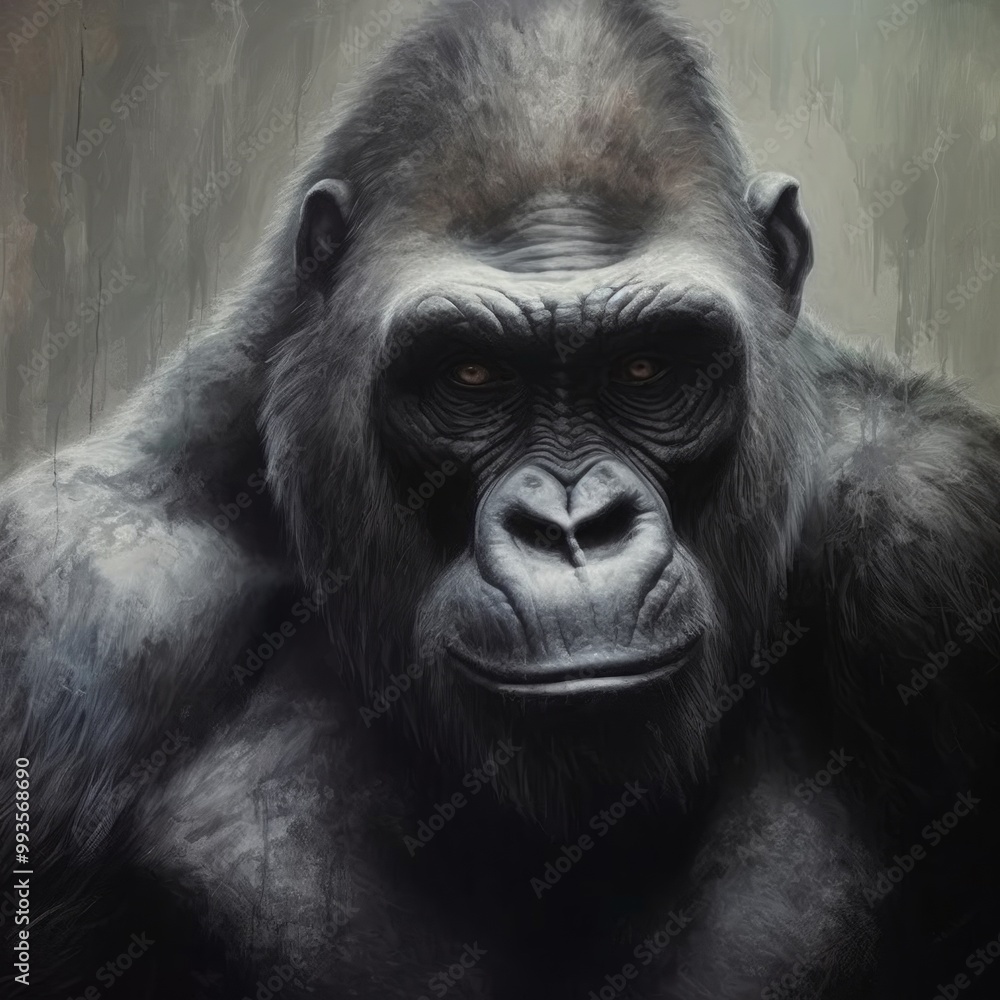 A close-up portrait of a powerful gorilla displaying strength. A close-up portrait of a powerful gorilla displaying strength.
