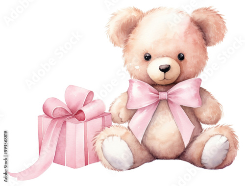 PNG Cute teddy bear gift illustration