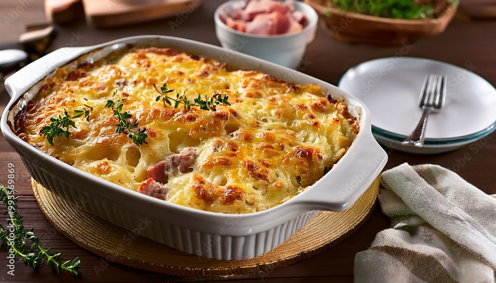 Cheesy Baked Ham and Pasta Casserole with a Golden Crust Cheesy Baked Ham and Pasta Casserole with a Golden Crust