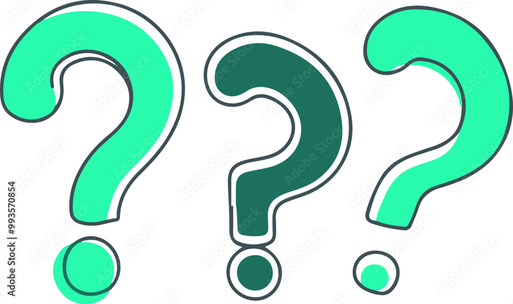 Stylized Vector Question Marks in Green Shades Stylized Vector Question Marks in Green Shades