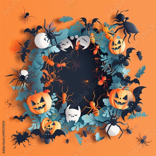 Flat lay Vector Illustration Halloween concept with ants, Happy Halloween photo