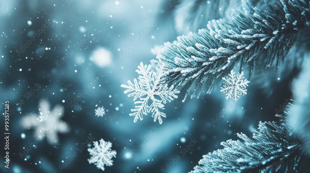 Captivating Winter Wonderland with Snow-Covered Pine Branches and Falling Snowflakes, Ideal for Seasonal Greeting Cards, Festive Backgrounds, and Holiday Mood Setting Captivating Winter Wonderland with Snow-Covered Pine Branches and Falling Snowflakes, Ideal for Seasonal Greeting Cards, Festive Backgrounds, and Holiday Mood Setting