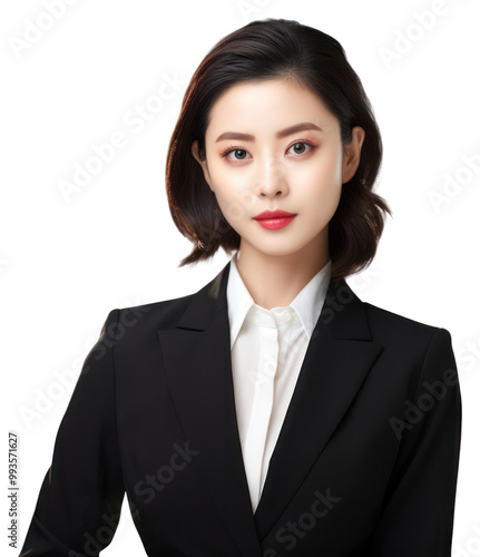 PNG Working business woman east asian portrait adult white background.