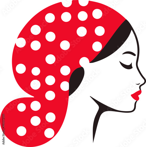 Elegant Profile of a Woman with Polka Dot Headscarf