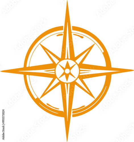 Stylized Orange Compass Rose Vector Design