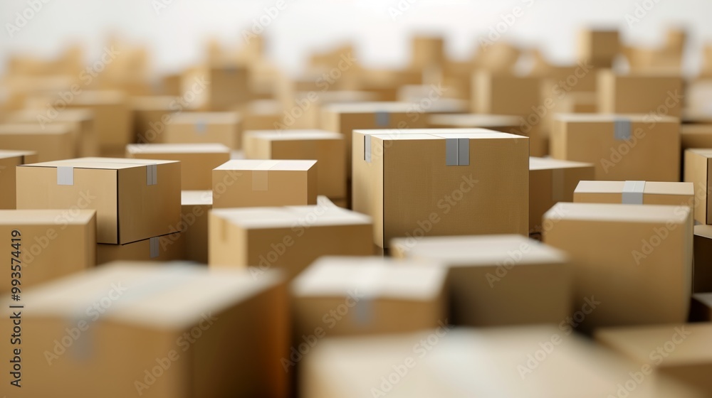 Countless brown cardboard boxes stacked together in a warehouse during daylight hours, ready for shipment and distribution Countless brown cardboard boxes stacked together in a warehouse during daylight hours, ready for shipment and distribution