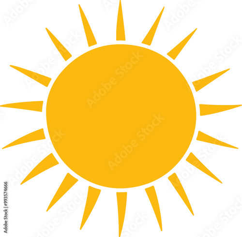 Bright Yellow Sun with Rays in Vector Style