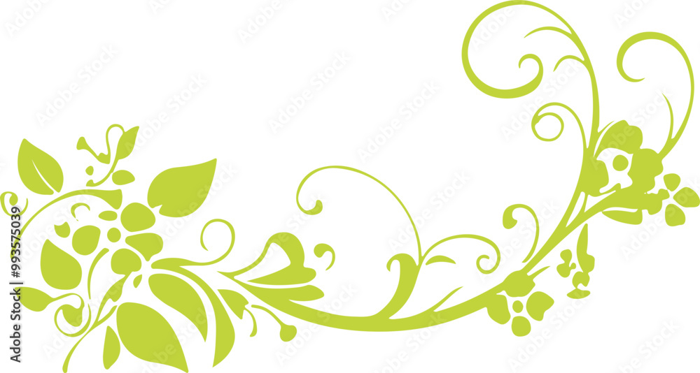 Elegant Green Floral Vector Design with Curves and Leaves Elegant Green Floral Vector Design with Curves and Leaves