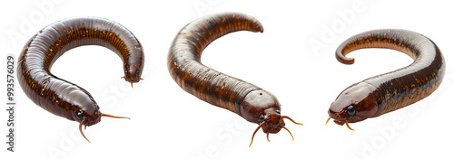 three large aquatic leeches transparent background