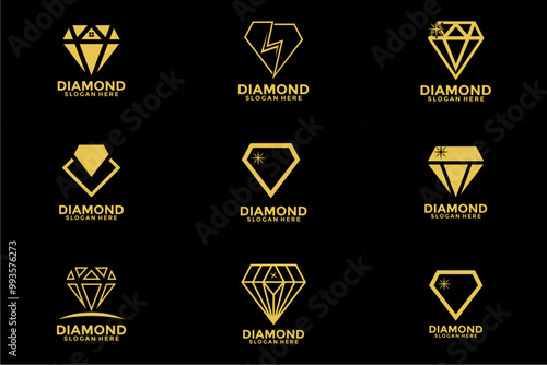 Set of Gold Diamond logo design vector