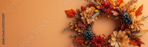 beautiful automn wreath isolated on orange background