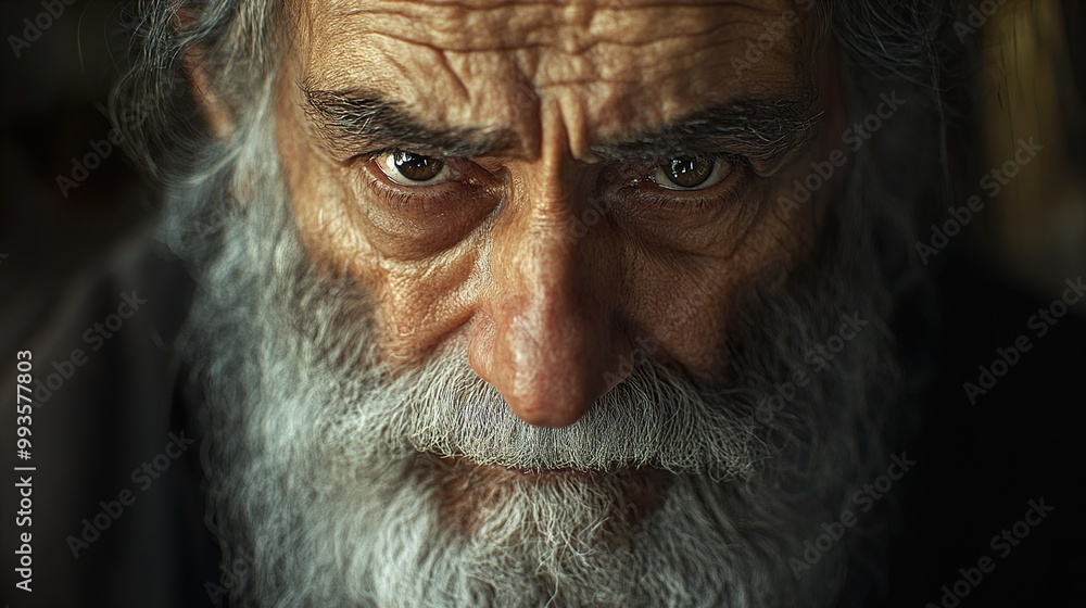 Intense Portrait of an Elderly Man with a White Beard Intense Portrait of an Elderly Man with a White Beard