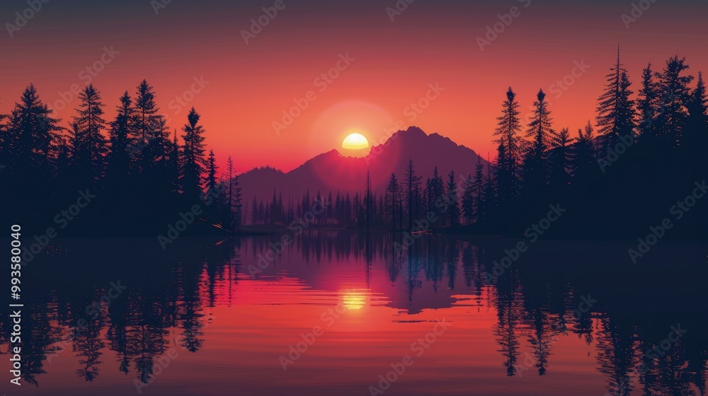 Sunset Reflection Over a Mountain Lake Sunset Reflection Over a Mountain Lake