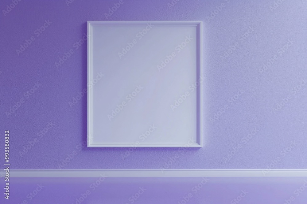 A soft lavender wall with a minimalist white frame, the center blank and serene A soft lavender wall with a minimalist white frame, the center blank and serene