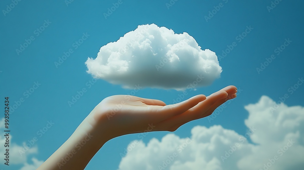 Hand Reaching for a Cloud A human hand reaching up toward a fluffy cloud, symbolizing the act of accessing cloud storage and the user-friendly nature of cloud technology. Hand Reaching for a Cloud A human hand reaching up toward a fluffy cloud, symbolizing the act of accessing cloud storage and the user-friendly nature of cloud technology.