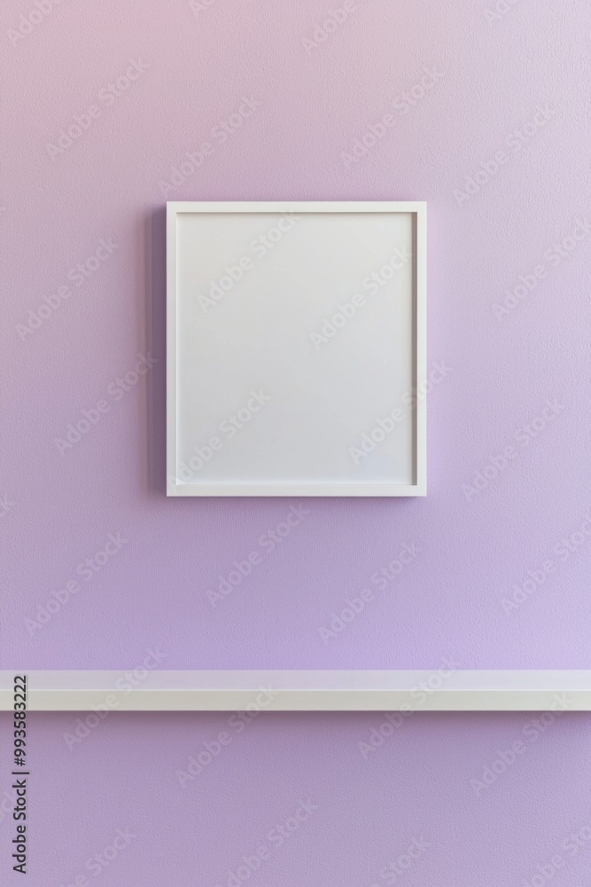 A soft lavender wall with a minimalist white frame, the center blank and serene A soft lavender wall with a minimalist white frame, the center blank and serene