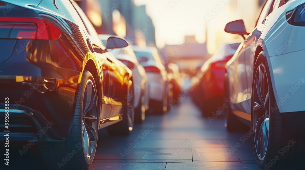 Car parked at outdoor parking lot. Used car for sale and rental service. Car insurance background. Automobile parking area. Car dealership and dealer agent concept. Automotive, Generative Ai Car parked at outdoor parking lot. Used car for sale and rental service. Car insurance background. Automobile parking area. Car dealership and dealer agent concept. Automotive, Generative Ai
