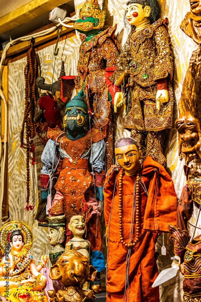 Asian style figures in the christmas market in Paris Asian style figures in the christmas market in Paris