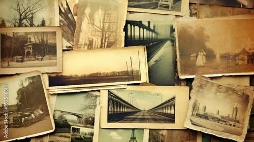 A collage of vintage photographs showcasing historical scenes.