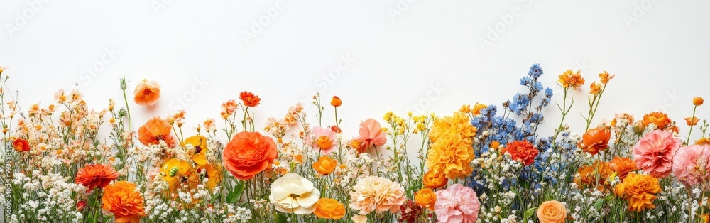 Bright flowy dahlia flowers in fire colors with plenty of negative space Bright flowy dahlia flowers in fire colors with plenty of negative space