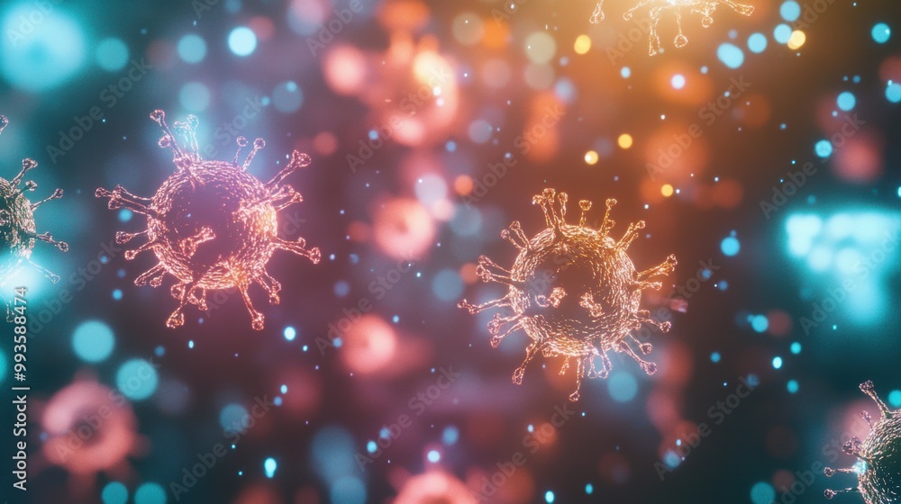 Fototapeta premium virus particles floating in room, community transmission