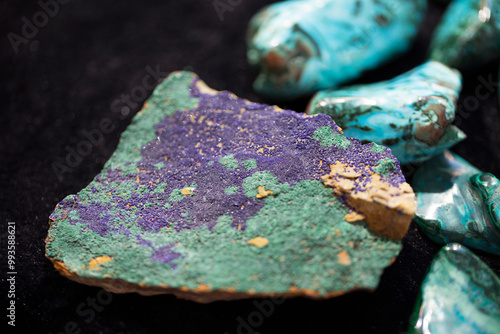 Azurite mineral on black background.